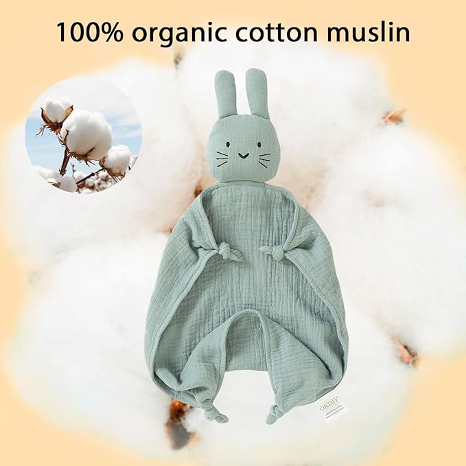 Organic Cotton Bunny Loveys for Babies,Newborn Baby Lovey Security Blanket,Lovies for Babies New Born Baby Unique Neutral Gifts Boys and Girls (Bunny-Green)