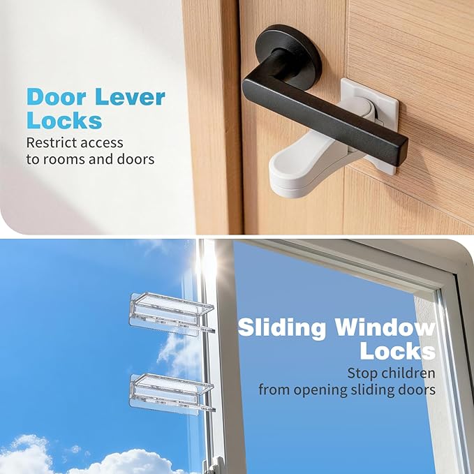 Inaya Baby Proofing Kit Advanced Set - Child Safety Hidden Locks for Cabinets & Drawers, Adjustable Safety Latches, Door Lever Locks and Outlet Covers and more - Keep Your Child Safe at Home