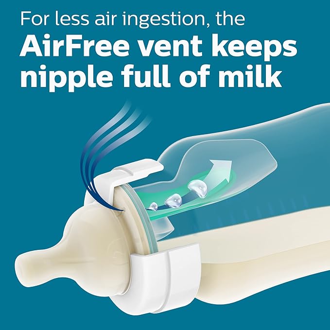 Philips Avent Anti-Colic Baby Bottle with AirFree Vent, 4oz, with Flow 1 Nipples, 0m+, 1Pk, Clear, SCY701/91