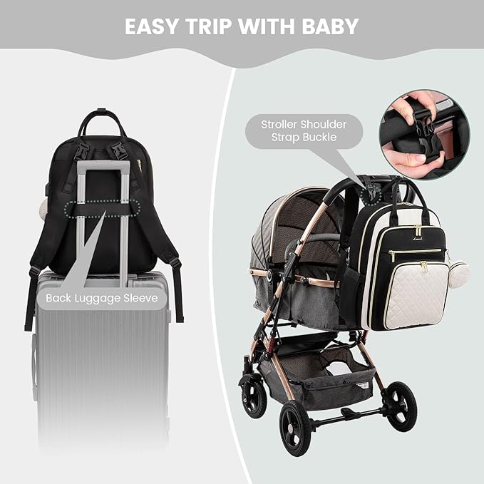 LOVEVOOK Baby Diaper Bag,Waterproof Diaper Backpack with USB Charging Port for Baby, Large Capacity Fit for 15.6 inch Laptop, Black White