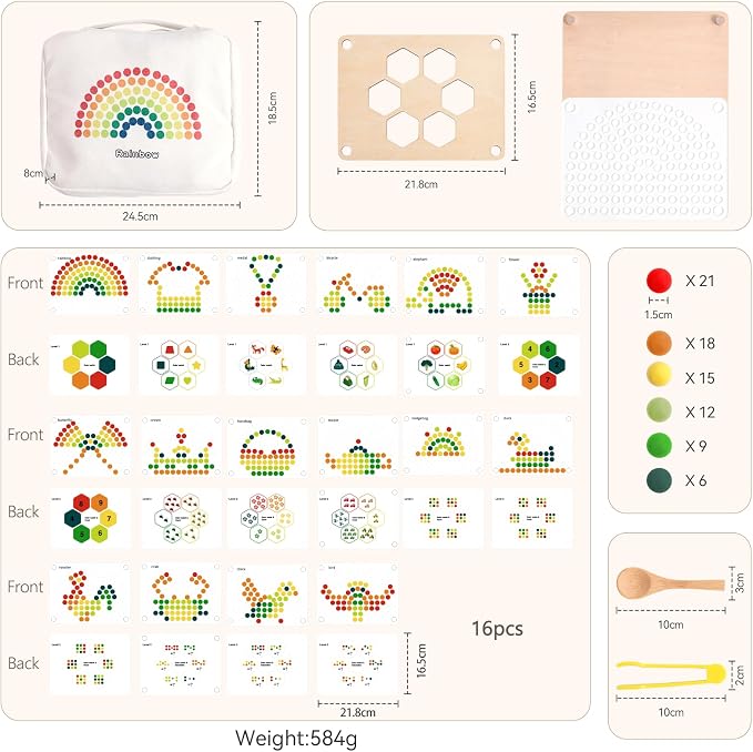 ibwaae Wooden Peg Board Beads Game Color Matching Toys for Toddlers Counting Toy for Preschoolers Learning Montessori Toys Fine Motor Math Gift for Girls and Boys