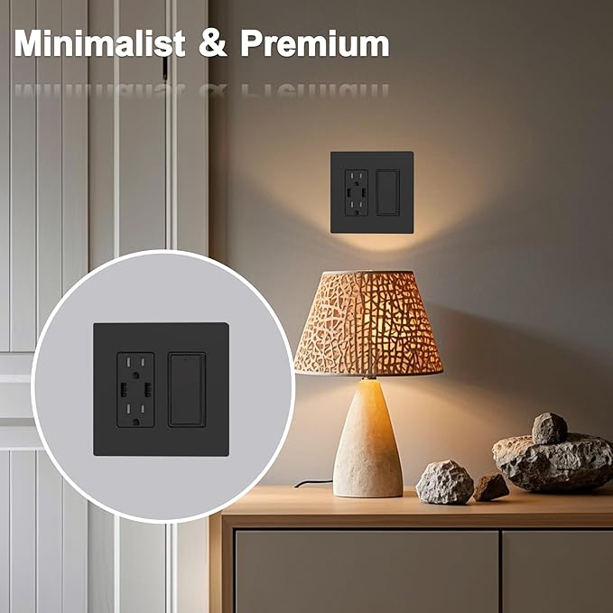 Wall Plates Screwless Design Outlet Covers UL Certified Safe Switch Plate Covers Easy Install & Clean Cover Plates Child Proof Wall Plate Kit Black
