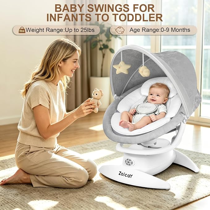 3-in-1 Baby Swing for Infants with Motion Detection, Infant Swing with 5 Speeds & 3 Swing Modes, 12 Melodies, Electric Swing for Baby, Up to 25 lbs, White