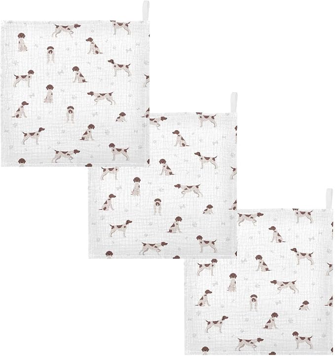 vvfelixl Baby Cotton Washcloths German Shorthaired Pointer Infants Bath Towel for Unisex Puppy Face Towels for Newborn, Natural Baby Wipes Delicate Skin, 11.8 X 11.8 inch, one sizex3