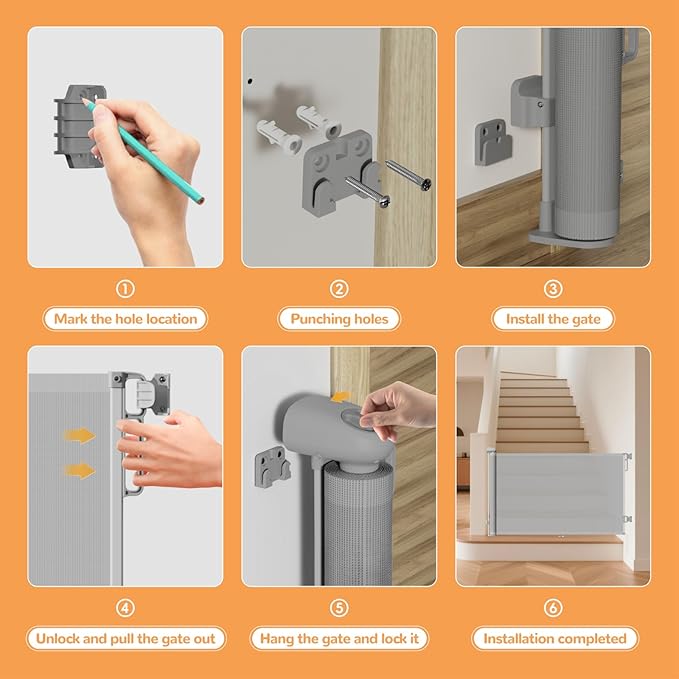 Retractable Baby Gate for Stairs & Doorways, Mesh Safety Gate for Child & Dogs, Child Gate with Door, 34" Tall, Extends Up to 71" Wide Baby Proofing for Home (Gray)
