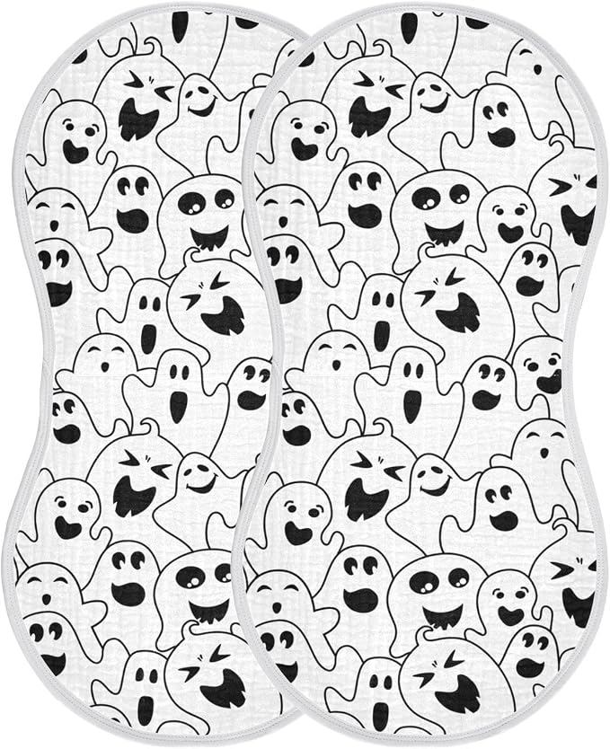 Muslin Burp Cloths for Baby Boys and Girls - 4-Pack Ultra Absorbent Halloween Ghosts Muslin Washcloths, Newborn Towel, Milk Spit Up Rags, Burp Cloth Bib for Unisex, 22 x 11 Inch
