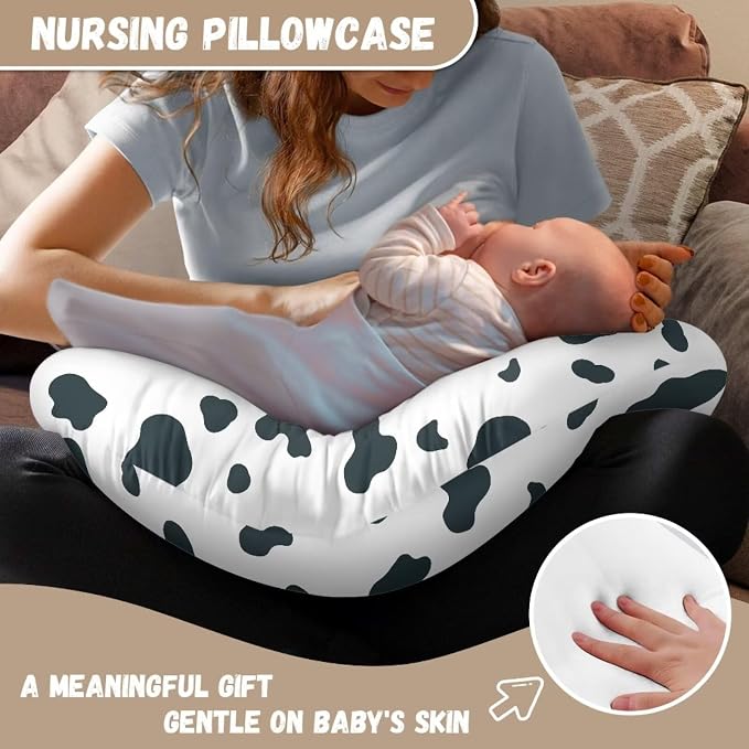 Cute Cow and Cow Stripes Nursing Pillowcase Ultra Soft Comfortable Newborn Nursing Pillow Case Washable and Easy to Clean