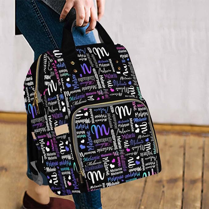 InterestPrint Custom Signature Diaper Bag - Personalized Black White Purple Gradient Nursing Backpack with Name Customized Mummy Nappy Bag for Mom Dad
