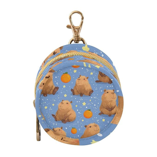 Pacifier Holder with Clip Pacifier Case for Diaper Bag Round Baby Pacifier Pouch Box Bag Portable Blue Capybara Oranges Stars