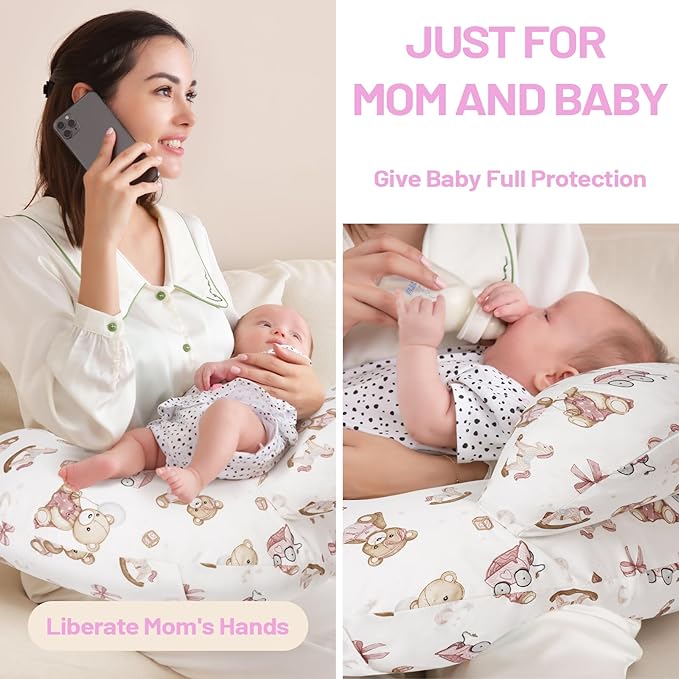 AMASKY Nursing Pillow, Breastfeeding Pillows, with Removable Pillow Cover, Machine Washable, Machine Washable, Pink Bears, Pallet of Product