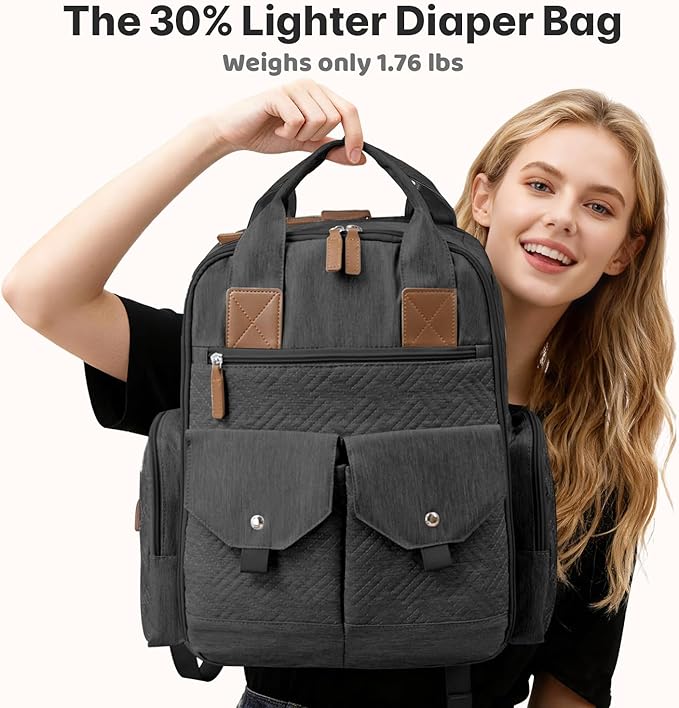 JSTPRO Diaper Bag Backpack - Large Diaper Bag with Portable Changing Pad as Baby Shower Gifts, Lightweight Waterproof Unisex Travel Baby Bag with 4 Insulated Pockets and Stroller Buckles, Black