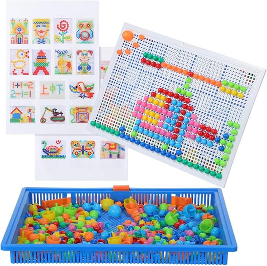 BESPORTBLE 296Pcs Educational Creative Mushroom Nails Puzzle with Fun Pegboard Game for Base Included