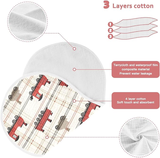 vvfelixl Baby Burp Cloths Intage Steam Train Baby Newborn Cotton Burping Cloths Set Babys Washcloths 4 Pack