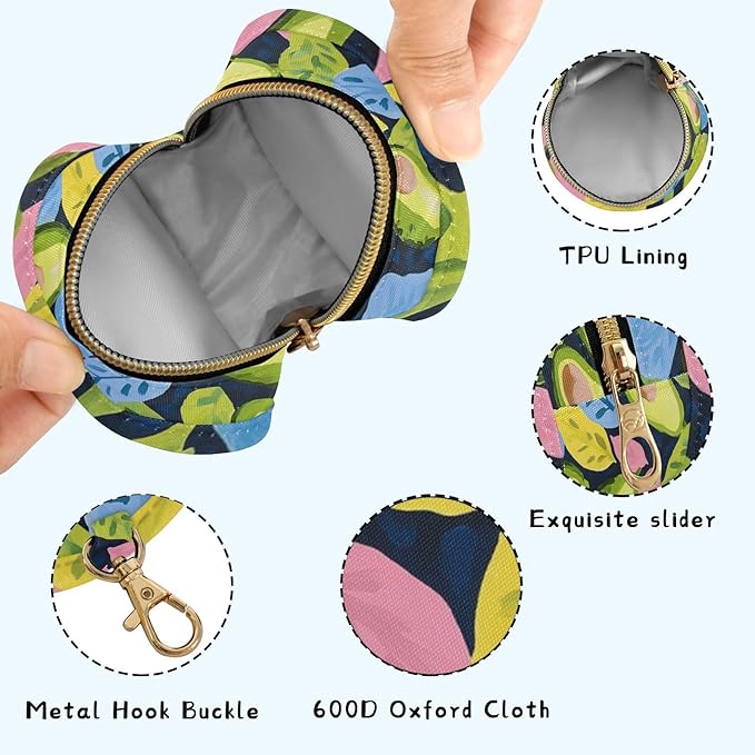 Pacifier Holder with Clip Pacifier Case for Diaper Bag Round Baby Pacifier Pouch Box Bag Portable Avocados and Leaves Green