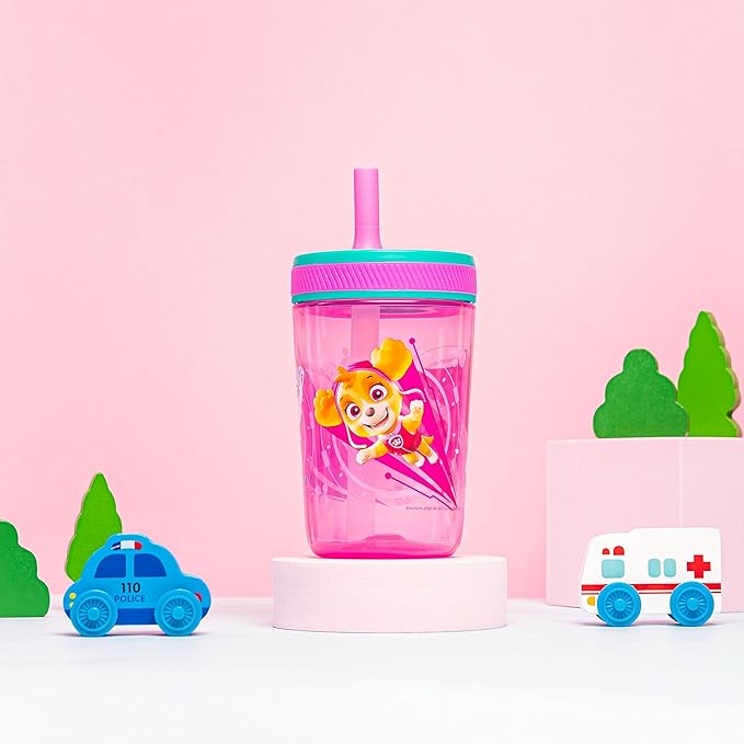 Zak Designs Kelso 15 oz Tumbler Set (Paw Patrol Skye & Everest) Leak-Proof Screw-On Lid with Straw Made of Durable Plastic and Silicone, Perfect Cup Bundle for Toddlers, Kids (2pc Set)
