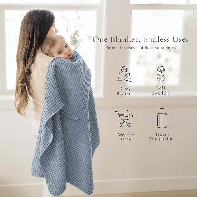 Konssy Waffle Baby Blanket - Soft & Cozy Nursery Swaddle Blanket, Lightweight Toddler Throw for Boys & Girls, Ideal for Wrapping(Blue)