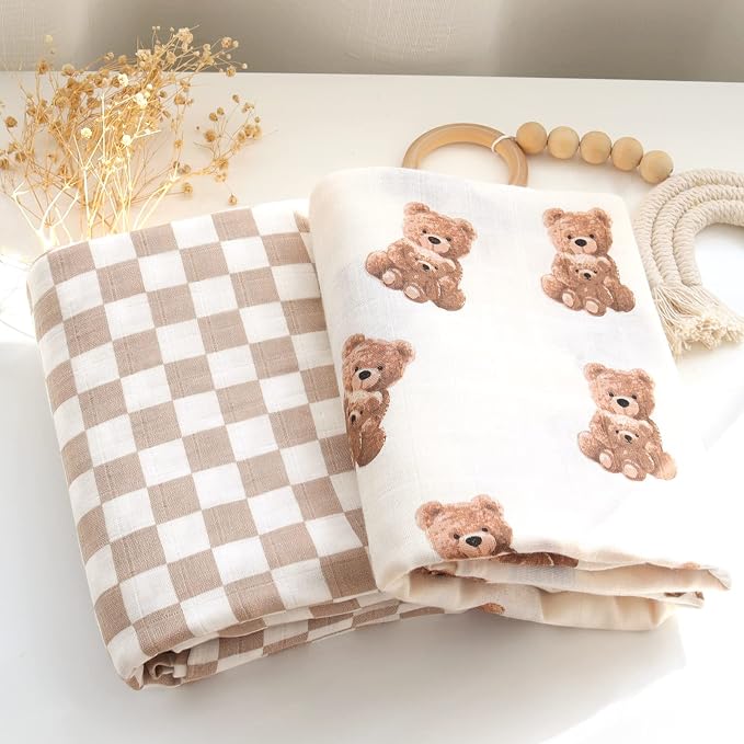 LifeTree Muslin Swaddle Blankets Neutral, Baby Waffle Swaddling Wrap Nursery Blanket for Boys Girls Newborn, 70% Viscose from Bamboo and 30% Cotton