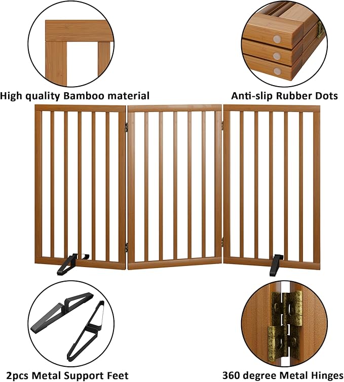 Dog Gate 32" Tall Foldable Dog Gate for Doorways Freestanding Pet Gate for Dogs Indoor (Walnut, 3 Panel)