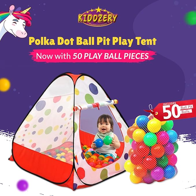 Kids Ball Pit Pop up Play Tent, Playhouse Tent for Boys Girls Babies and Toddlers, Indoor Outdoor Toy Perfect Kid?™s Gifts, 50 Ball Pit Balls Included