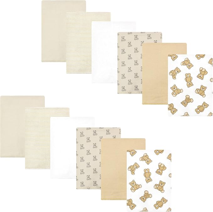 Hudson Baby Unisex Baby Cotton Flannel Burp Cloths Bundle, Teddy Bears, One Size