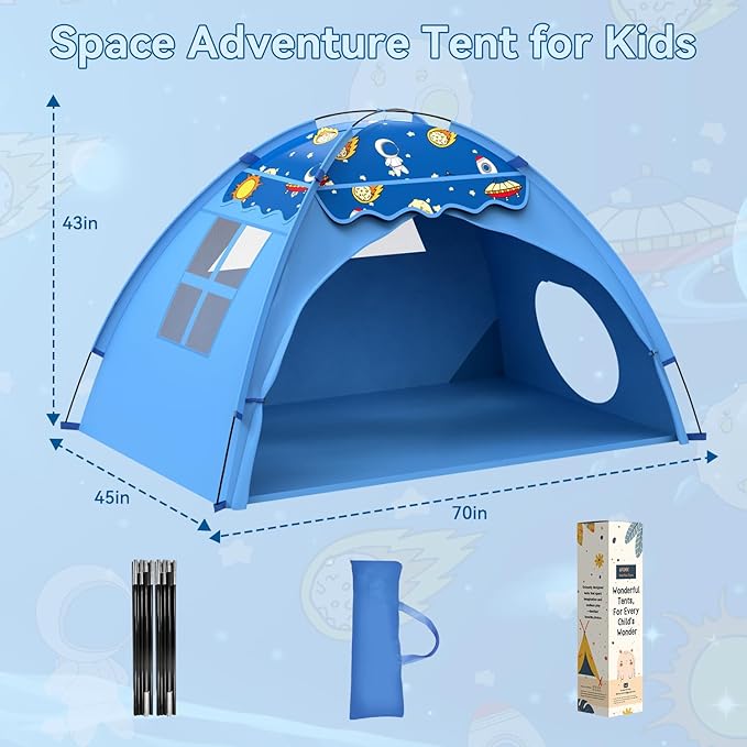 AFUNX Kids Play Tent, Space Theme Indoor Tent with Tunnel Port, Foldable Playhouse for Boys and Girls, Ideal House for Imaginative Play,Perfect Kid?™s Gift- 70" x 45" x 43"