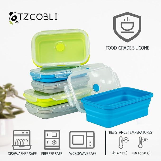 Plus 4PCS Foldable Silicone Food Storage Containers for Kitchen Storage for Leftovers Fruits and Meal Prep Dishwasher Safe Microwave Safe Ideal for Home and Travel (grey, 40OZ)