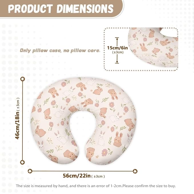 Rabbit and Flower Nursing Pillow Cover for Baby Boy Girl Ultra Soft Comfortable Newborn Nursing Pillow Case Baby Essentials
