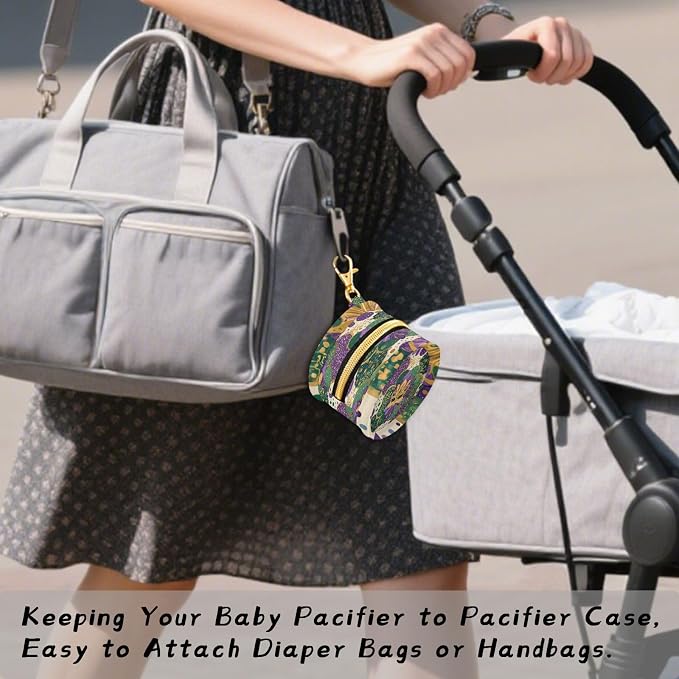 Pacifier Holder with Clip Pacifier Case for Diaper Bag Round Baby Pacifier Pouch Box Bag Portable Beige Polka Dots Masks Shrove Tuesday