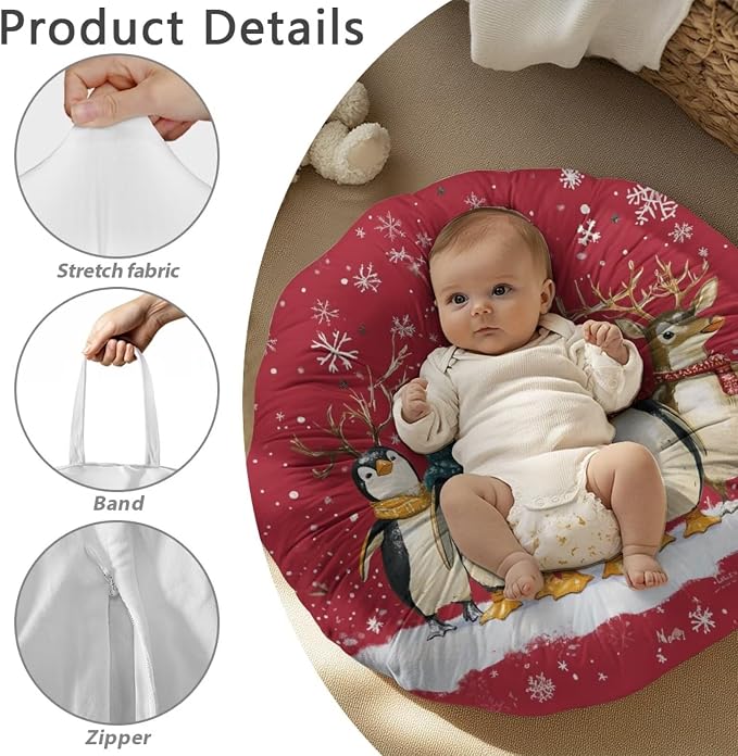 Christmas Penguin Stretchy Nursing Pillow Covers Breast Feeding Pillows Covers for Moms Ultra Soft Snug Fits On Infant Nursing Pillow Nursing Pillow Case for Newborn