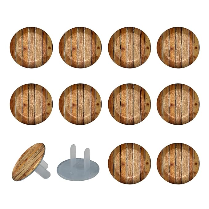 Baby Safety Outlet Plug Electrical Socket Covers, Brown Wooden (2)