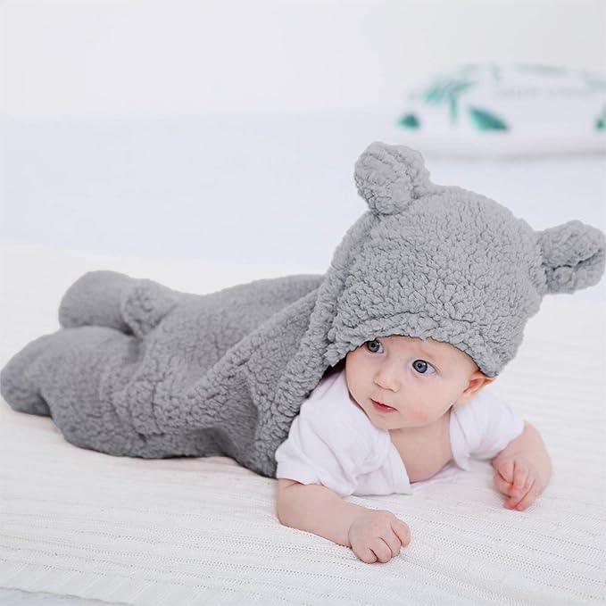 XMWEALTHY Cute Baby Items Newborn Plush Nursery Swaddle Blankets Soft Infant Girls Clothes Grey