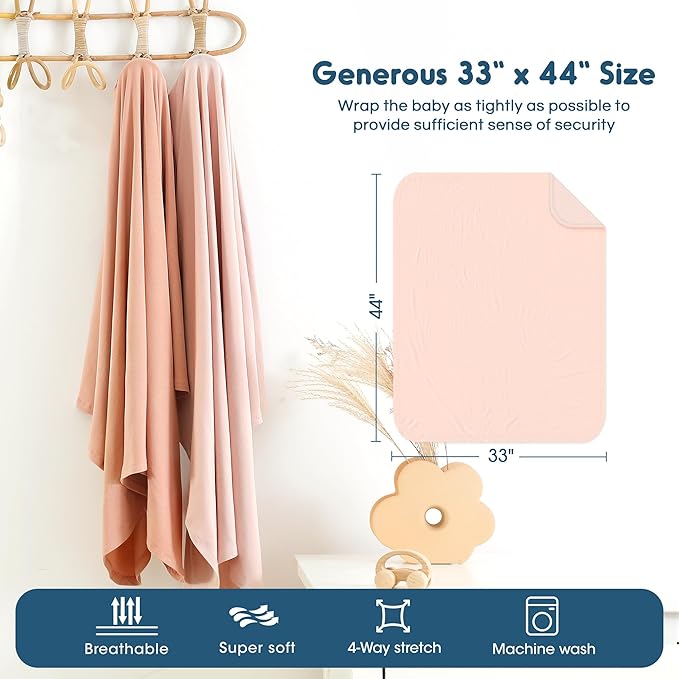 GRSSDER Newborn Swaddle Blanket, Ultra Soft Stretchy Jersey Knit Receiving Blankets 2 Pack, Comfortable and Lightweight, Easy to Swaddle Baby Snug and Cozy, Extra Large Size 33 x 44