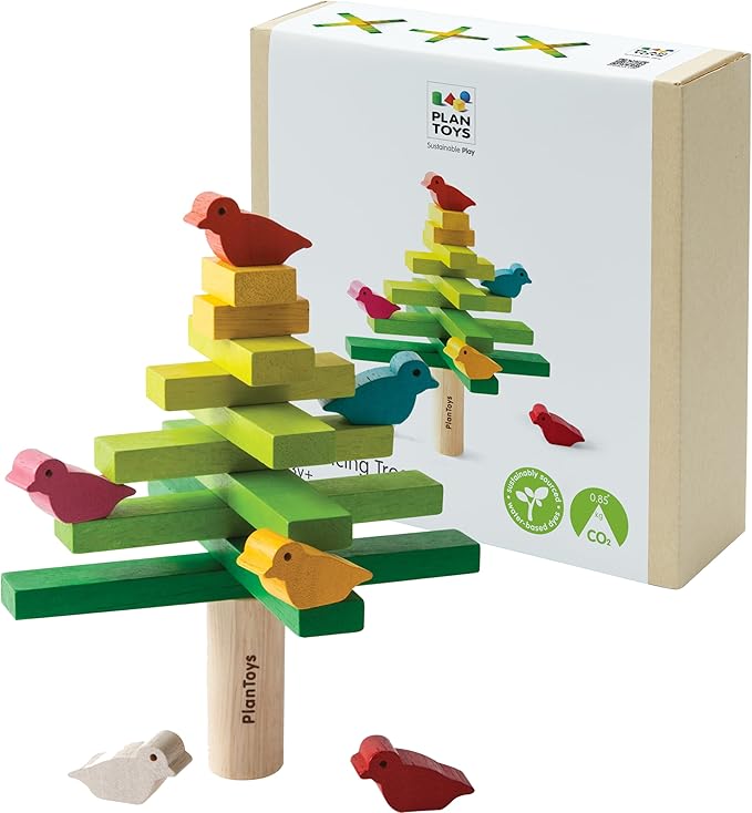 PlanToys® Wooden Balancing Tree Game | Montessori Stacking Toy with Birds for Fine Motor Skills & Coordination | Educational Game for Toddlers, Preschool Kids & Family Play