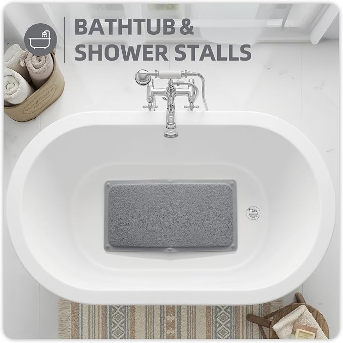 Upgraded Anti Slip Shower Mat for Inside Shower,Non Slip Bathtub Mat with Suction Cups,Shower Floor Mat,Scrubber Mats,Easy to Clean,Quick Dry,Easy Drainage,Loofah Bath Mat for Tub,Grey,16''x24''