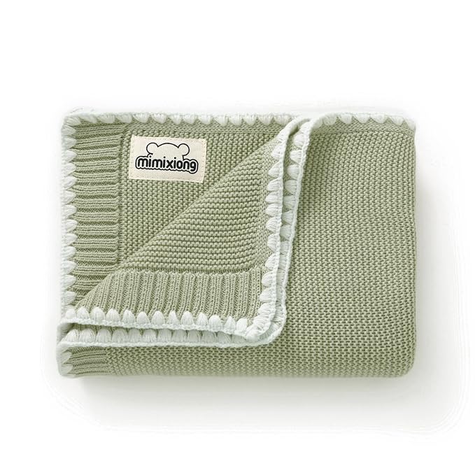 mimixiong Cotton Baby Blanket Gender Neutral Nursery Swaddling Blanket for Shower Gift Registry for Baby Sage Green 40 x30 Inch