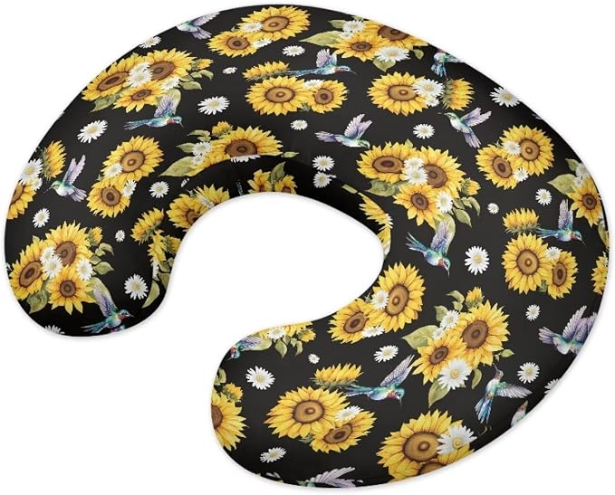 Sunflower Hummingbird Nursing Pillow and Positioner Newborn Original Breastfeeding Slipcover Case Soft Head Support Protector Cushion Essential with Hidden Zipper Easy Care
