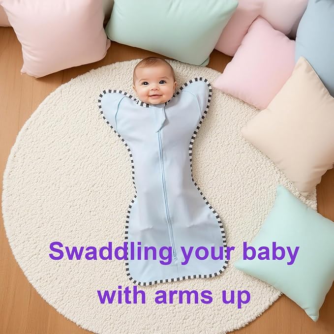 Swaddling Sleep Sack 2-Pack, 100% Cotton Newborn Wearable Blanket, Arms Up Design with 2-Way Zipper, Transitioning Breathable Swaddle (Dark Blue + Baby Blue, Medium 3-6 Months)