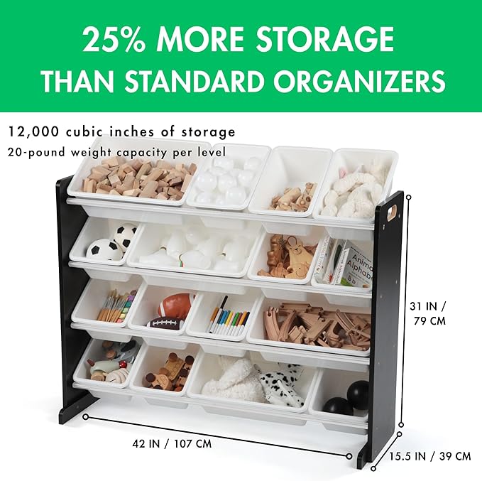 Humble Crew Supersized Toy Storage Organizer with 16 Removable Bins, Black/White ??Large Toy Storage for Toddlers Ideal for Kids' Rooms, Playrooms, and Nurseries - Modern Toy Bins for Kids