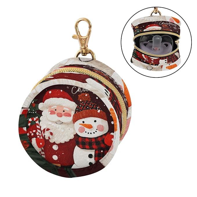 Pacifier Holder with Clip Pacifier Case for Diaper Bag Round Baby Pacifier Pouch Box Bag Portable Cartoon Santa Claus Snowman