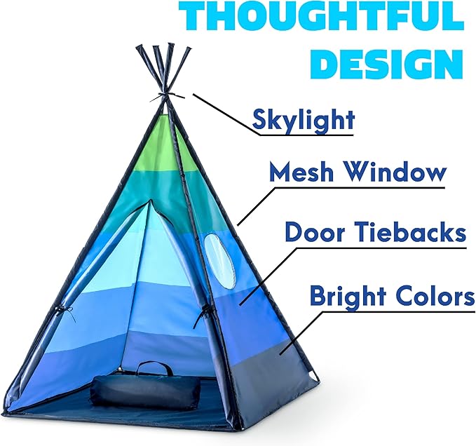 USA Toyz Happy Hut Teepee Tent for Kids - Indoor Pop Up Teepee Kids Playhouse Tents for Boys, Girls, Toddlers with Portable Storage Bag (Blue)