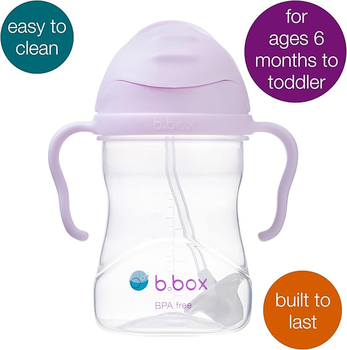 b.box Sippy Cup with Fliptop Straw, Drink from any Angle | Weighted Straw, Spill Proof, Leak Proof & Easy Grip | BPA Free, Dishwasher safe | For Babies 6m+ to Toddlers (Boysenberry, 8 oz)