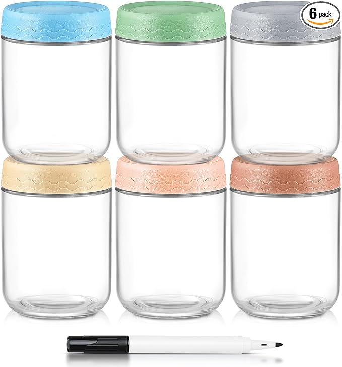 DRKIO 16 Oz Overnight Oats Containers with Lids - 6 Pack Glass Storage Jars with Airtight Lids Wide Mouth Mason Food Jars Great for Meal Prep Salad Chia Pudding Snacks Yogurt Sugar Spice Cereal