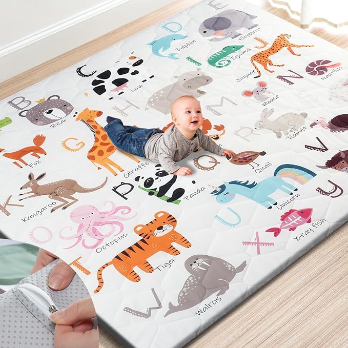 TINYHARBO Premium Foam Baby Play Mat 71" x 59" ??Removable & Machine Washable Cover, Extra Thick Padding Playpen Mat, Non-Slip Crawling Mat, Easy to Clean for Infants, Toddlers & Babies