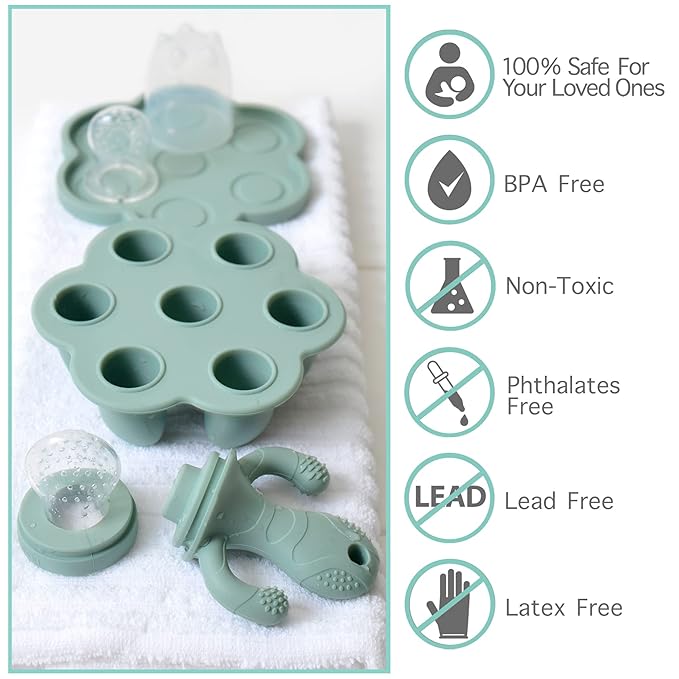 Little Twig Baby Fruit Feeder Pacifier & Teether Set ??Silicone Baby Food Feeder with Freezer Tray, BPA Free Teething Toy for Infants, Breast Milk Pops, Fruit & Puree Feeder, Baby Led Weaning Kit