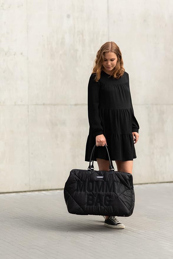 Childhome The Original Mommy Bag – Large Baby Diaper Bag, Mommy Hospital Tote and Travel Tote, Pregnancy Must Haves (Puffered Black)