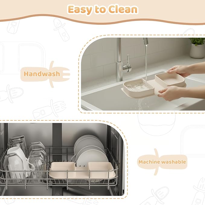 Beige Travel Silicone Foldable Feeding Set, On-the-Go Baby Feeding Supplies Including Toddler Plates, Silicone Baby Spoon&Fork, Adjustable Foldable Bib, Portable Infant Toddler Utensils