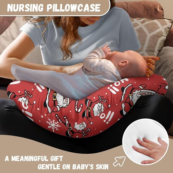 Christmas Santa Claus Candy Breast Feeding Nursing Pillow Cover Slipcover Washable Skin-Friendly Pillowcase Baby Nursing Pillow Support Cover for Girls and Boys