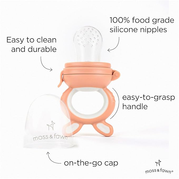 Moss and Fawn Forage Feeder - Baby Fruit Feeder, Frozen Breast Milk Popsicle Teether & Pacifier - BPA, PVC & Phthalate-Free - Bloom
