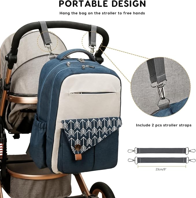SONARIN Large Capacity Multi-Pocket Diaper Bag Backpack Waterproof Nappy Changing Bag Travel Mummy Bag with Stroller Straps(Blue)