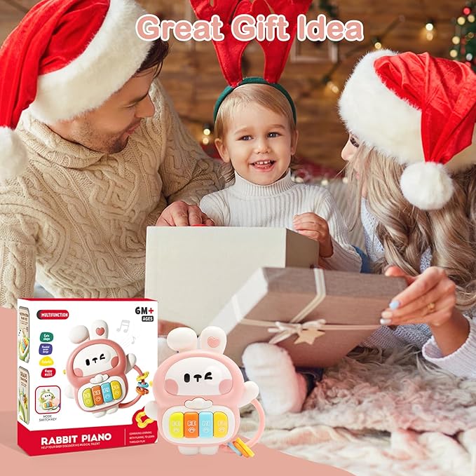 Baby Musical Toys 6-12 Months, Rabbit Piano for Baby Musical Toys for Toddlers 1-3, Busy Board with Music & Light, Birthday Toy for Infant Toddler 1 Year Old Boy Girl Gifts (Pink)